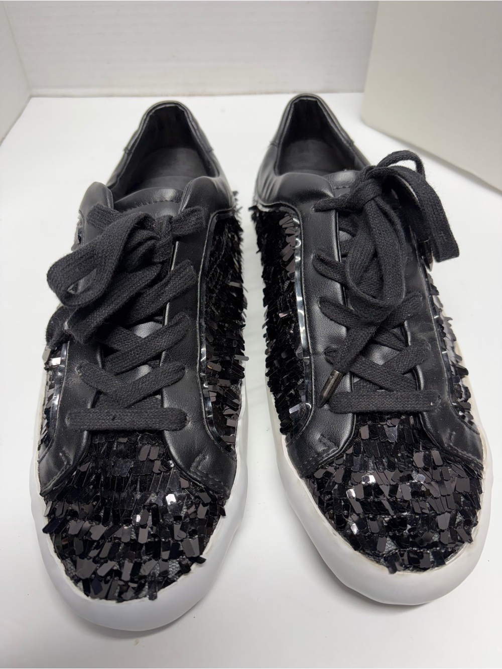 Sam Edelman Black Sequin Lace-Up Women's Sneakers Size 7.5